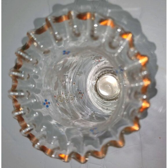 Vintage Hand-Painted Ruffled Edge Glass Vase With Gold Accents & Floral Design - Picture 8 of 13